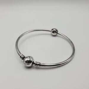 Authentic Pandora Dainty Bow Clip with Bangle Bracelet – 7.5” Sterling Silver
